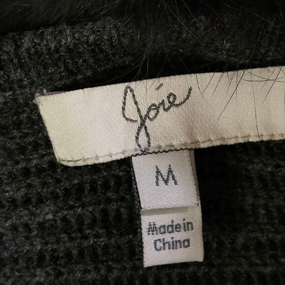 Joie Cardigan Womens M Fur Collar Quiet Luxury Old Money Parisian Chic Gray Knit - Picture 6 of 8